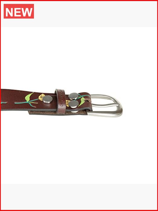 Genuine Leather Belt with Floral Embossed Design, Buckle Closure main image 5